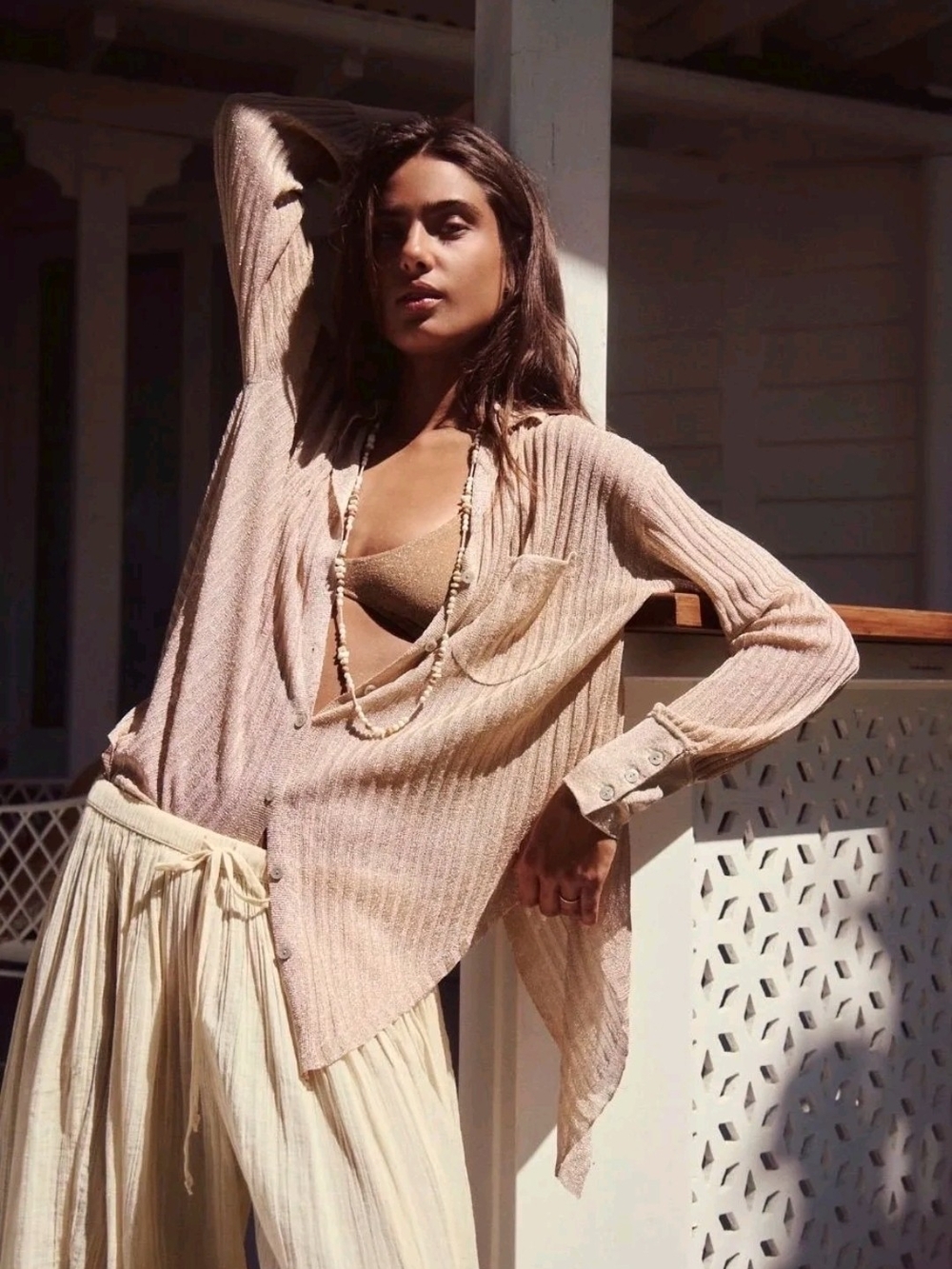 Free-est Goldie Sweater Button Down Top In Champagne XL NWT